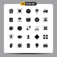 Universal Icon Symbols Group of 25 Modern Solid Glyphs of internet global statistics earth question Editable Vector Design Elements