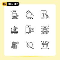 Group of 9 Outlines Signs and Symbols for online transfer communication medical money Editable Vector Design Elements