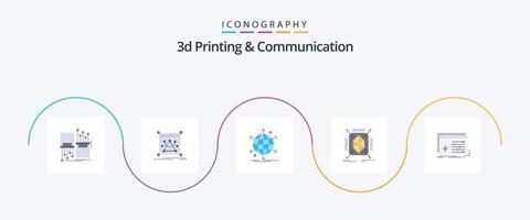 3d Printing And Communication Flat 5 Icon Pack Including rapid. object. object. web. net vector