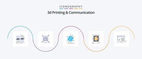 Paquete de 5 iconos planos de impresión y comunicación 3d que incluye rápido. objeto. objeto. web. neto vector