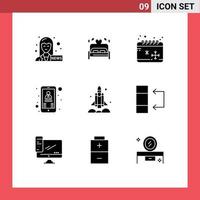 9 User Interface Solid Glyph Pack of modern Signs and Symbols of spaceship launcher cold boss phone Editable Vector Design Elements
