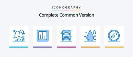 Complete Common Version Blue 5 Icon Pack Including document. water. data. drop. blood. Creative Icons Design vector