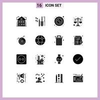 16 User Interface Solid Glyph Pack of modern Signs and Symbols of global medal forbidden star justice Editable Vector Design Elements