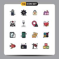 Mobile Interface Flat Color Filled Line Set of 16 Pictograms of love giftbox money heart lock heart Editable Creative Vector Design Elements