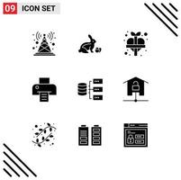 conjunto de 9 iconos de interfaz de usuario modernos signos de símbolos para servidores impresión naturaleza impresión agregar elementos de diseño vectorial editables vector