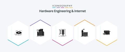 Hardware Engineering And Internet 25 Glyph icon pack including industry. factory. smart. traffic. monitoring vector