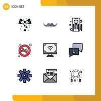 Mobile Interface Filledline Flat Color Set of 9 Pictograms of screen electronics men sign cigarette Editable Vector Design Elements