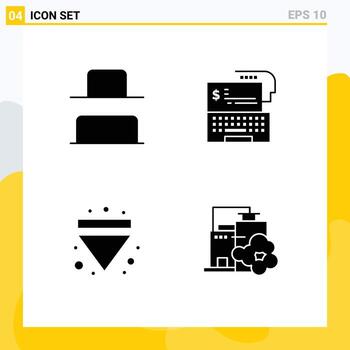 4 Universal Solid Glyphs Set for Web and Mobile Applications bottom eject digital banking money down Editable Vector Design Elements