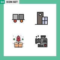 Group of 4 Filledline Flat Colors Signs and Symbols for caterpillar vehicles structure forklift truck building start Editable Vector Design Elements