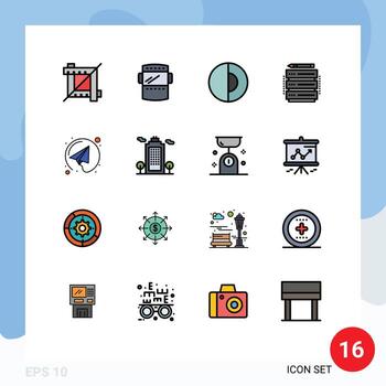 16 Thematic Vector Flat Color Filled Lines and Editable Symbols of send email geology server database Editable Creative Vector Design Elements