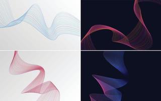 Set of 4 geometric wave pattern background Abstract waving line vector