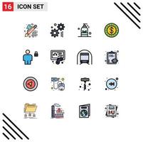 Mobile Interface Flat Color Filled Line Set of 16 Pictograms of human avatar massage cash dollar Editable Creative Vector Design Elements