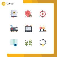 Set of 9 Commercial Flat Colors pack for device smart technology business transportation fire Editable Vector Design Elements