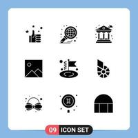 Editable Vector Line Pack of 9 Simple Solid Glyphs of goal business city picture twitter Editable Vector Design Elements