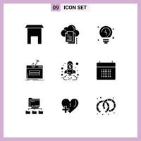 conjunto de 9 iconos de interfaz de usuario modernos símbolos signos para análisis contraseña documento inicio de sesión fraude elementos de diseño vectorial editables vector