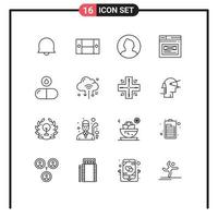 User Interface Pack of 16 Basic Outlines of tablet design man website page Editable Vector Design Elements