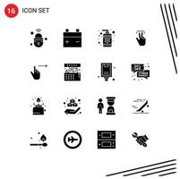 Pictogram Set of 16 Simple Solid Glyphs of finger touch drop mobile gestures Editable Vector Design Elements