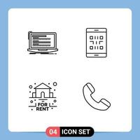 paquete de iconos de vector de stock de 4 signos y símbolos de línea para código móvil monobloque de teléfono inteligente para elementos de diseño de vector editables