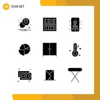 Pack of 9 Modern Solid Glyphs Signs and Symbols for Web Print Media such as interior graph volume pie analytics Editable Vector Design Elements