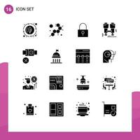 16 Thematic Vector Solid Glyphs and Editable Symbols of lock belt password find camping Editable Vector Design Elements