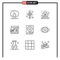 Group of 9 Modern Outlines Set for mark check alert laptop financial Editable Vector Design Elements