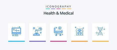 Paquete de 5 íconos azul médico y de salud que incluye . genética. hospital. ADN peso. diseño de iconos creativos vector