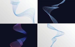 Set of 4 geometric wave pattern background Abstract waving line vector