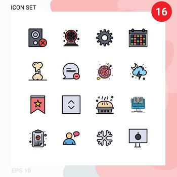 Set of 16 Vector Flat Color Filled Lines on Grid for bone contact us play contact colander Editable Creative Vector Design Elements