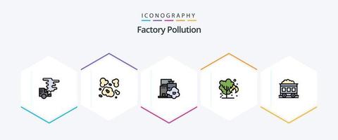 Contaminación de fábrica 25 paquete de iconos de línea completa que incluye contaminación. verde. polución. medioambiente. polución vector