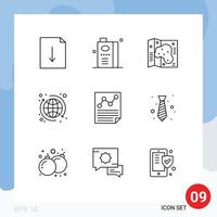 Universal Icon Symbols Group of 9 Modern Outlines of document world map tour global Editable Vector Design Elements