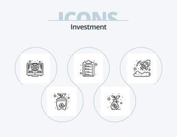 paquete de iconos de línea de inversión 5 diseño de iconos. bolsa de dinero. crecimiento. inversión. presupuesto. dinero vector
