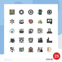 25 Thematic Vector Filled line Flat Colors and Editable Symbols of cog setting user app cross Editable Vector Design Elements