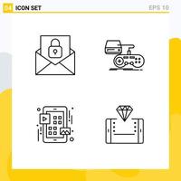 4 Creative Icons Modern Signs and Symbols of communication grid lock gaming ui Editable Vector Design Elements