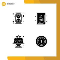 4 Universal Solid Glyphs Set for Web and Mobile Applications chemical bakery convert financial performance dessert Editable Vector Design Elements