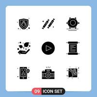 Pictogram Set of 9 Simple Solid Glyphs of receipt play digital circle growth Editable Vector Design Elements