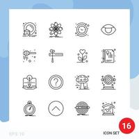 Pack of 16 creative Outlines of vision face science eye reverse Editable Vector Design Elements