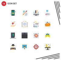 conjunto de pictogramas de 16 colores planos simples de planificación de diseño de fecha de codificación de agenda paquete editable de elementos creativos de diseño de vectores