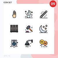 Set of 9 Modern UI Icons Symbols Signs for file database devices data hardware Editable Vector Design Elements