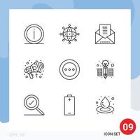 Pack of 9 Modern Outlines Signs and Symbols for Web Print Media such as speaker advertisement valentine ads message envelope Editable Vector Design Elements