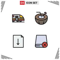 Set of 4 Modern UI Icons Symbols Signs for station download transportation coconut water computers Editable Vector Design Elements