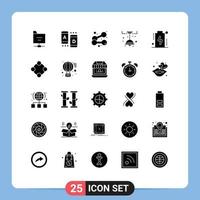 Editable Vector Line Pack of 25 Simple Solid Glyphs of devices battery exercise decorate lamp Editable Vector Design Elements