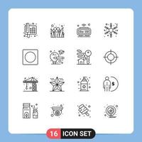 Set of 16 Vector Outlines on Grid for frame winter alarm snow wifi Editable Vector Design Elements