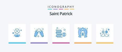 Paquete de íconos Saint Patrick Blue 5 que incluye vello facial. fortuna. moneda. festival. Patricio. diseño de iconos creativos vector