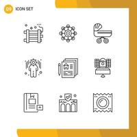 9 User Interface Outline Pack of modern Signs and Symbols of blueprint management scince business push Editable Vector Design Elements