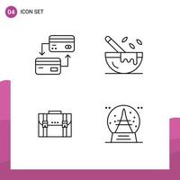 paquete de 4 signos y símbolos de colores planos de línea de relleno modernos para medios de impresión web, como documentos de utensilios de cocina de crédito comercial de tarjetas, elementos de diseño de vectores editables