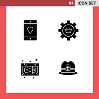 Pack of 4 creative Solid Glyphs of cellphone gear love configuration audio Editable Vector Design Elements