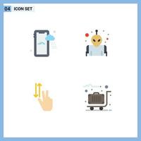 Mobile Interface Flat Icon Set of 4 Pictograms of mobile up alien finger luggage Editable Vector Design Elements