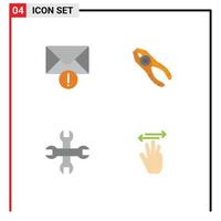 User Interface Pack of 4 Basic Flat Icons of alert tool pincers repair hand Editable Vector Design Elements