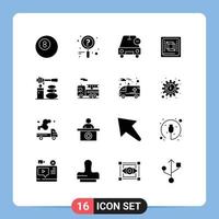 Pack of 16 creative Solid Glyphs of spa massages minus processor cpu Editable Vector Design Elements