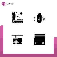 Modern Set of 4 Solid Glyphs Pictograph of design transport usb storage card Editable Vector Design Elements